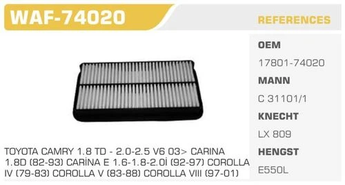 Winkel WAF -74020  HAVA FİLTRESİ CORONA AT191 3S 92-97  CAMR