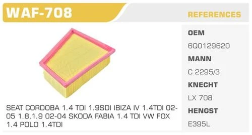 Winkel WAF -708  HAVA FİLTRESİ POLO 01- / CORDOBA 02-09 IBIZ ürün görseli