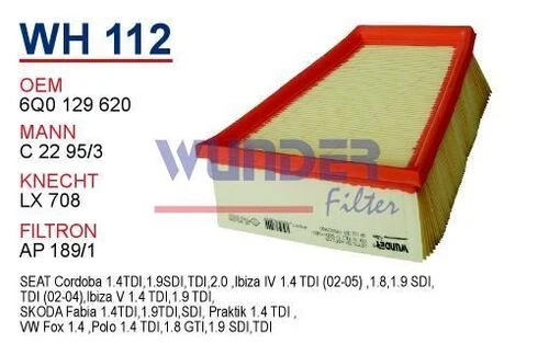Wunder WH112 HAVA FİLTRESİ - VOLKSWAGEN POLO 1.4 TDI ürün görseli