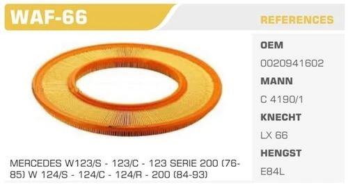 Winkel WAF -66  HAVA FİLTRESİ MERCEDES W123 80-85 W124 85-90
