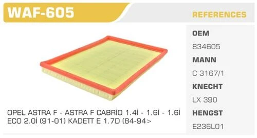 Winkel WAF -605 Hava Filtresi Opel Astra F C3167/1 Fn4306 ürün görseli