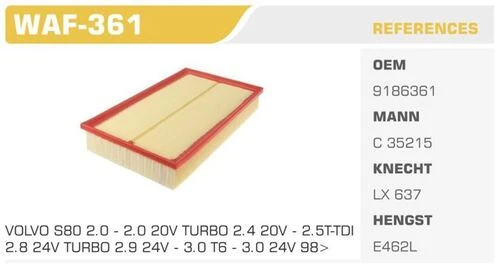 Winkel WAF -361  HAVA FİLTRESİ S80 98- 2.0 2.4 2.5TDI 3.0 Ko ürün görseli 1