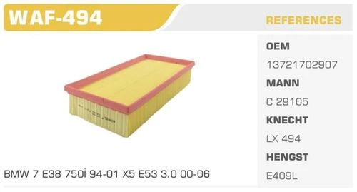 Winkel WAF -494  HAVA FİLTRESİ BMW 7 BMW X5 ALPINA B12 BMW X ürün görseli