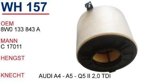 Wunder WH157 HAVA FİLTRESİ - AUDI A4 - A5 - Q5 II 2,0 TDİ