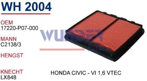 Wunder WH2004 HAVA FİLTRESİ - HONDA CİVİC V - VI 1,6 VTEC - 1