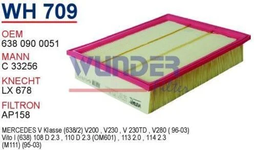 Wunder WH709 HAVA FİLTRESİ - MERCEDES ViTO I 108D - 108 CDI - 110