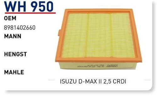 Wunder WH950 HAVA FİLTRESİ - ISUZU D-MAX II 2,5 CRDİ ürün görseli 1
