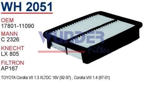 Wunder WH2051 HAVA FİLTRESİ - TOYOTA Corolla Uyumlu 1.3 i TERRA