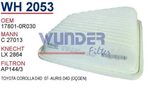 Wunder WH2053 HAVA FİLTRESİ - TOYOTA Corolla Uyumlu D4D 07- AURiS D4D (Ü
