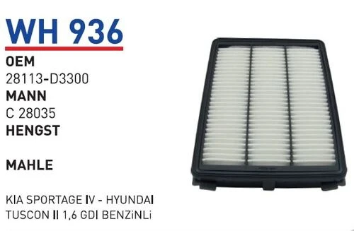 Wunder WH936 HAVA FİLTRESİ - KİA SPORTAGE IV - HYUNDAI TUSCON II