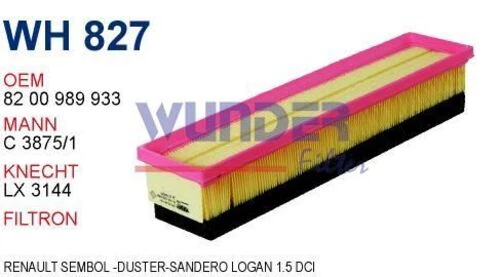 Wunder WH827 HAVA FİLTRESİ - RENAULT SYMBOL -DUSTER II -SANDERO - ürün görseli