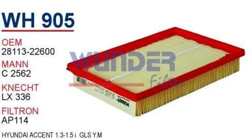 Wunder WH905 Wh905 Hava Filtresi - Hyundai Accent 1.3-1.5 I Gls Y.M 540126237 ürün görseli