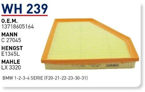 Wunder WH239 HAVA FİLTRESİ - BMW 1-2-3-4 SERİE (F20-21-22-23-30-3 - 1