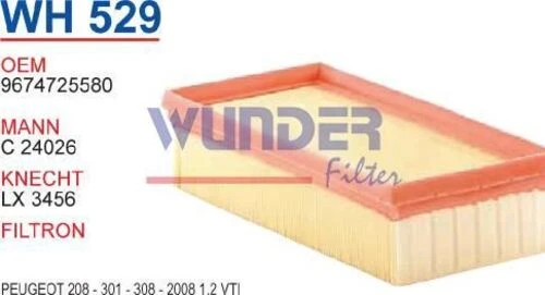 Wunder WH529 HAVA FİLTRESİ - PEUGEOT 208-301-308-2008 1,2 VTİ ürün görseli