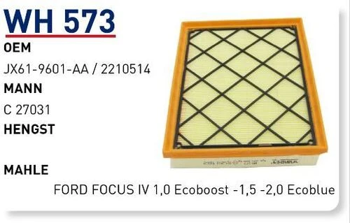 Wunder WH573 HAVA  FİLTRESİ - FORD FOCUS IV 1,0 Ecoboost -1,5 -2, ürün görseli