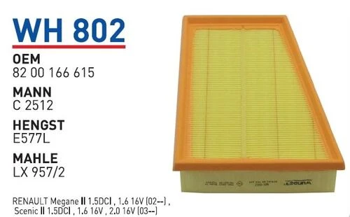 Wunder WH802 HAVA FİLTRESİ - RENAULT MEGANE II - 1