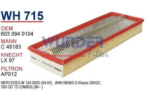 Wunder WH715 HAVA FİLTRESİ - MERCEDES 124 KASA 300 D - 350 TD ürün görseli 1