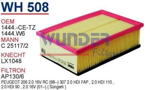 Wunder WH508 Wh508 Hava Filtresi - Peugeot 307 1.4 - 1.6 - 2.0 (Süngerl 540127985 ürün görseli
