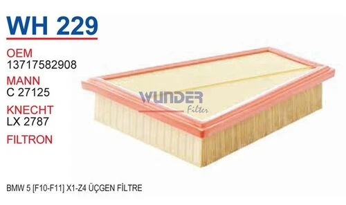 Wunder WH229 Wh229 Hava Filtresi - Bmw 5 [F10-F11] X1 - Z4 Üçgen Filtre 540128526