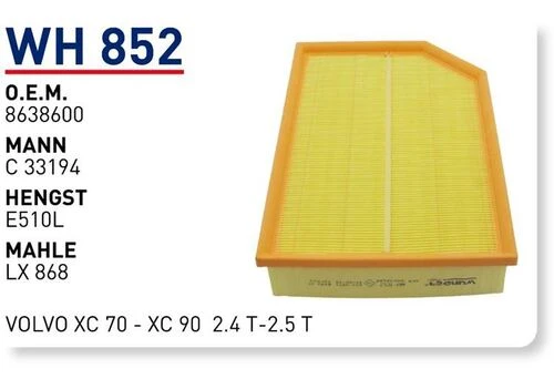 Wunder WH852 HAVA FİLTRESİ - VOLVO XC 70 - XC 90 2.4 T-2.5 T ürün görseli