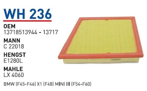 Wunder WH236 Wh236 Hava Filtresi - Bmw (F45-F46) X1 (F48) Mini Iii (F54 540128543