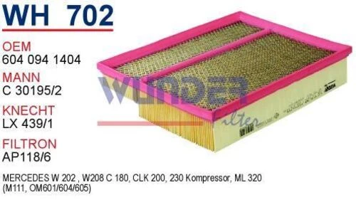 Wunder WH702 HAVA FİLTRESİ - MERCEDES 202 KASA CLK 200-230 KOMP- ürün görseli