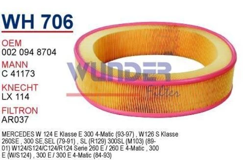 Wunder WH706 HAVA FİLTRESİ - MERCEDES 124 KASA E300 - 260 E- 126 ürün görseli 1