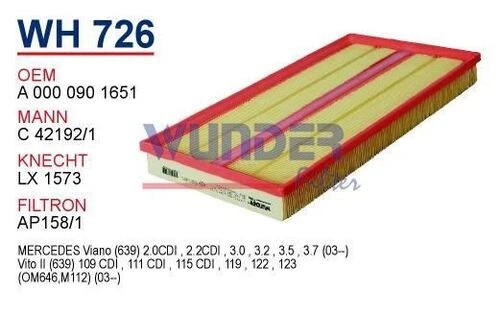 Wunder WH726 HAVA FİLTRESİ - MERCEDES ViTO II - ViANO 112-646 MOT ürün görseli 1