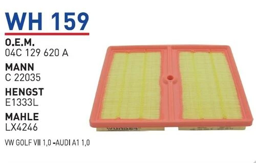 Wunder WH159 HAVA FİLTRESİ - VOLKSWAGEN GOLF VII 1,0 -AUDI A1 1,0