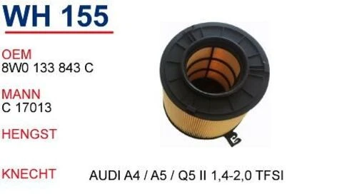 Wunder WH155 HAVA FİLTRESİ - AUDİ A4 / A5 / Q5 II 1,4-2,0 TFSİ