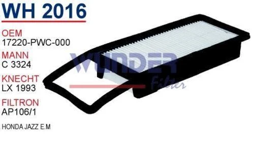 Wunder WH2016 HAVA FİLTRESİ - HONDA JAZZ E.M ÇANTA TİP