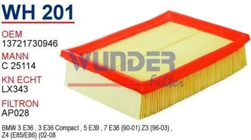 Wunder WH201 Wh201 Hava Filtresi - Bmw E36 3.20I - E39 - E46 M50 540129254 ürün görseli 1