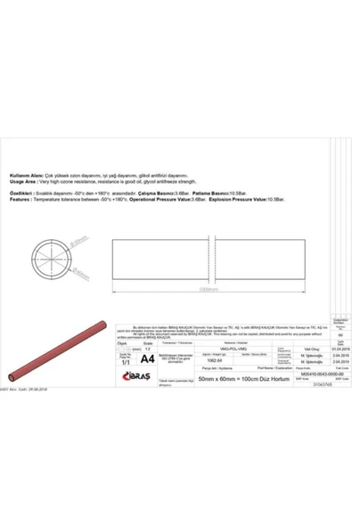 Ibras 65768  Düz Hortum 50mm Kırmızı Silikon 3 Kat Polyesyerlı ürün görseli 1