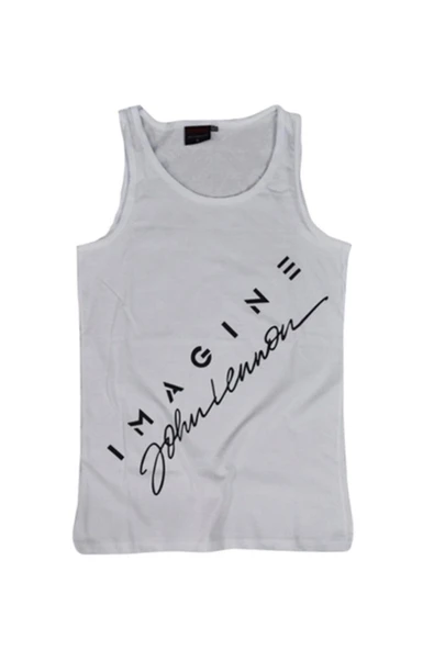 fame-stoned  Unisex Beyaz John Lennon Baskılı Sıfır Kol T-shirt ürün görseli