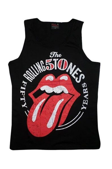 fame-stoned  Rolling Stones Baskılı Sıfır Kol T-shirt