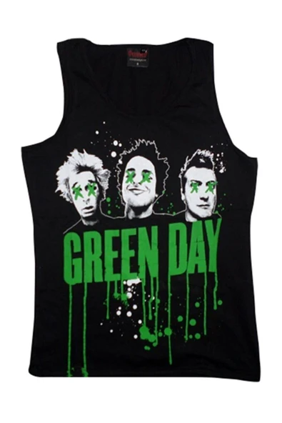 fame-stoned  Unisex Siyah Green Day Baskılı Sıfır Kol T-shirt