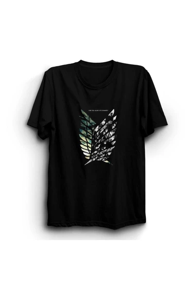 fame-stoned  Unisex Siyah Attack On Titan Anime Baskılı Tshirt ürün görseli