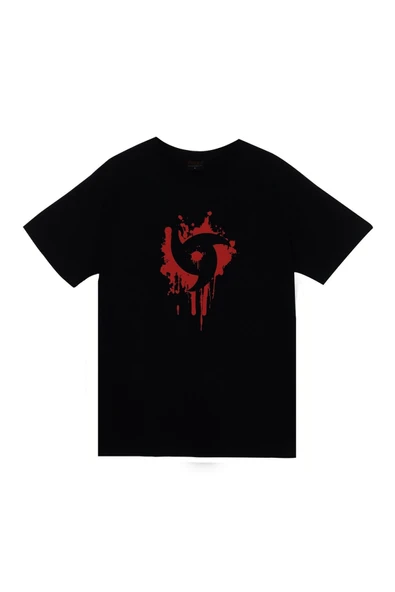 fame-stoned  Mangekyu Sharingan Anime Baskılı Unisex %100 Pamuk Siyah T-shirt ürün görseli