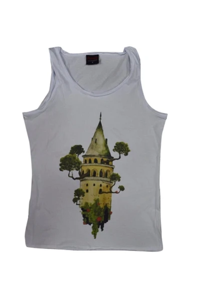 fame-stoned Erkek Beyaz Galata Baskılı Sıfır Kol T-Shirt ürün görseli