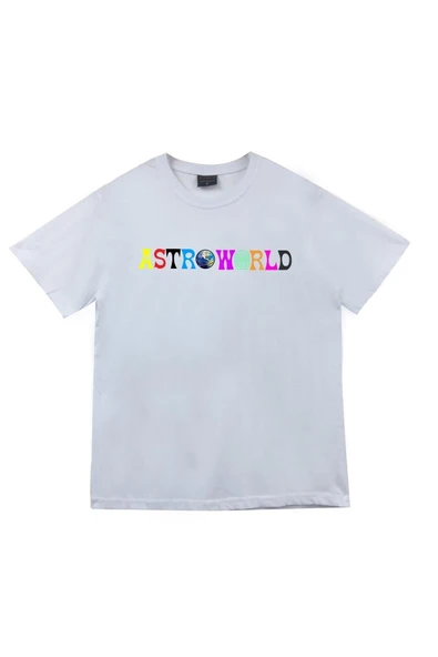 fame-stoned  Astraworld Travis Scott Baskılı Unisex %100 Pamuk Beyaz T-shirt ürün görseli