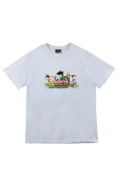fame-stoned  Hunter Anime Baskılı Unisex %100 Pamuk Beyaz T-shirt