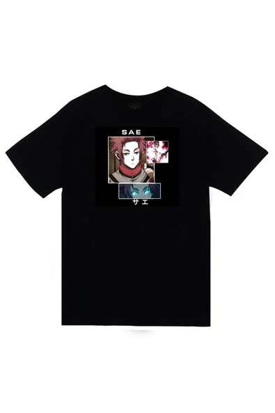 fame-stoned  Blue Lock, Itoshi Sae Anime Baskılı Unisex %100 Pamuk Siyah T-shirt