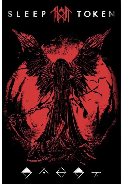 fame-stoned  Sleep Token Müzik Grubu Baskılı Unisex %100 Pamuk Siyah T-shirt - Resim 2