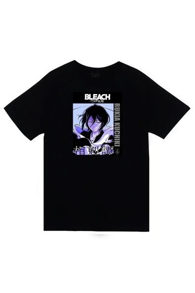 fame-stoned  Bleach Rukia Kuchiki Anime Baskılı Unisex %100 Pamuk Siyah T-shirt ürün görseli