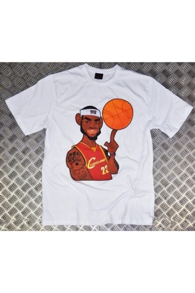fame-stoned  Lebron James Baskılı Unisex %100 Pamuk Beyaz T-shirt