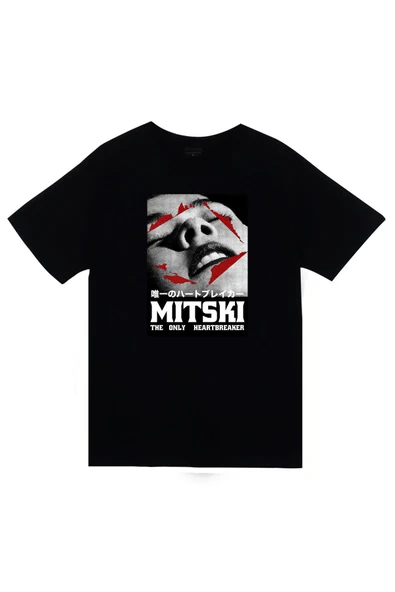 fame-stoned  Mitski Baskılı Unisex %100 Pamuk Siyah T-shirt