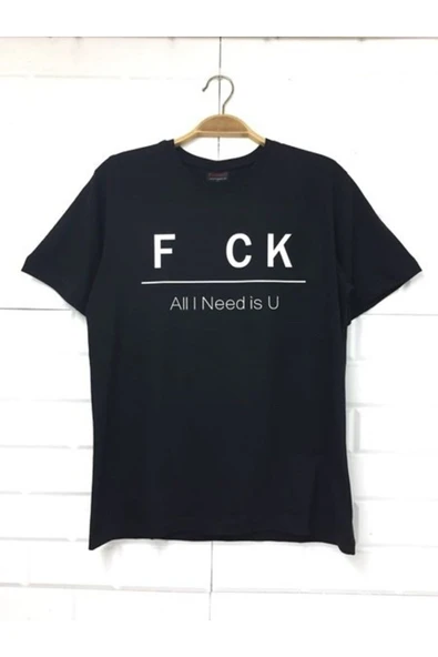 fame-stoned  Fuck All I Need Is U Baskılı Unisex %100 Pamuk Siyah T-shirt ürün görseli