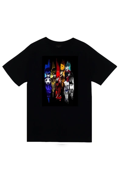 fame-stoned  Blue Lock Anime Baskılı Unisex %100 Pamuk Siyah T-shirt