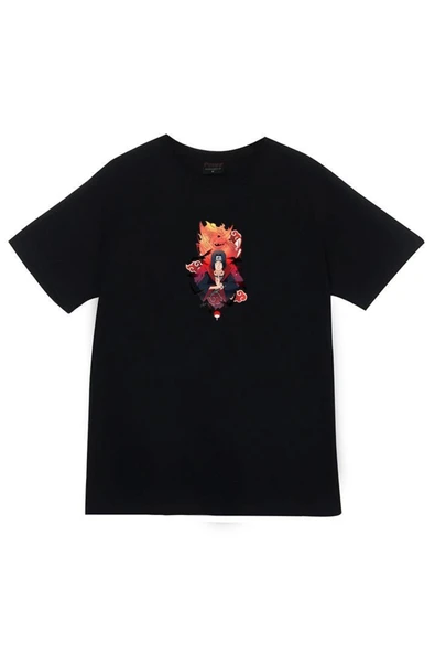 fame-stoned  Itachi Uchika Anime Baskılı Unisex %100 Pamuk Siyah T-shirt ürün görseli