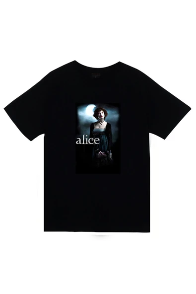 fame-stoned  Twilight Film Alice Karakter Baskılı Unisex %100 Pamuk Siyah T-shirt